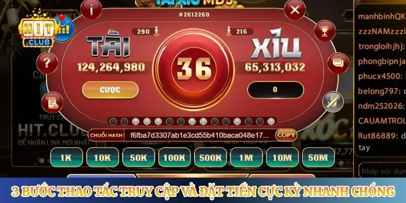3 bước thao tác truy cập và đặt tiền cực kỳ nhanh chóng